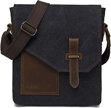 VASCHY vintage canvas and leather lightweight messenger bag